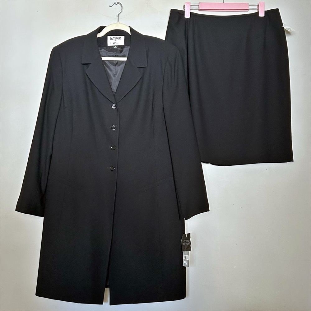 NWT Vintage Kasper for A.S.L. 2pc Wool Blend Blazer & Skirt Suit Set Size 16 1X